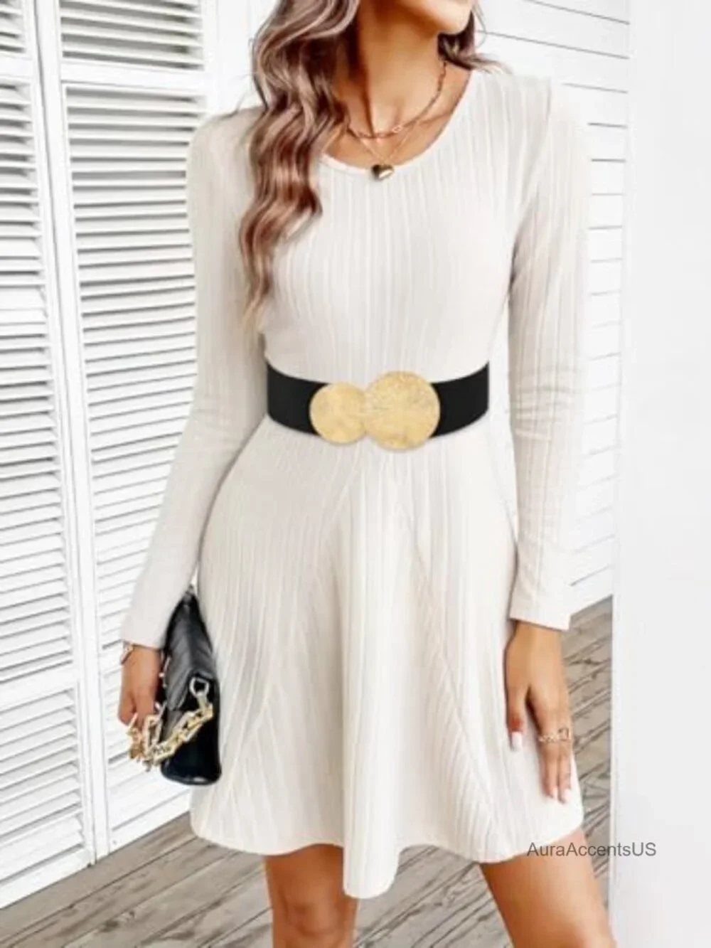 Wide Stretchy Waist Belt with Alloy Buckle Elastic Cinch for Dresses
